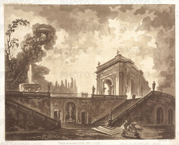 Vuë prise dans les jardins de Villa Albani a Rome, Robert, Hubert, 1733-1808, Saint Non, Jean Claude Richard de, 1727-1791