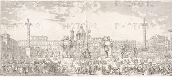 Préparatifs du grand feu d'artifice que S.E.M. le cardinal de Polignac fit tirer à Rome dans la place Navonne le 30 novembre