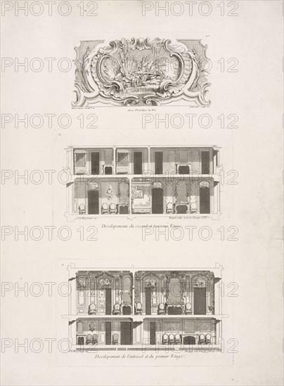 Developements du second et troisieme etage, Developement de l'entresol et du premier etage, Cartouche, Developements du second