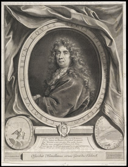 Carolus Le Brun eques regis pictorum princeps, Edelinck, Gérard, 1640-1707, Largillierre, Nicolas de, 1656-1746, Engraving