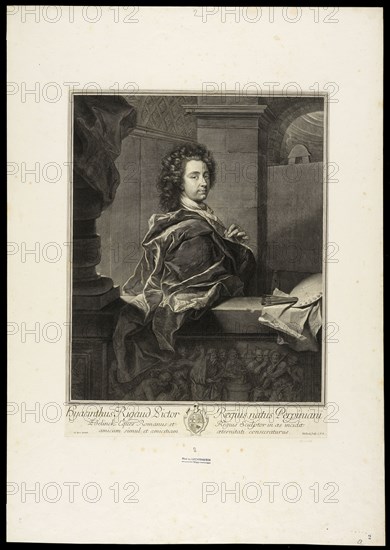 Hyacinthus Rigaud pictor regius natus Perpiniani, Edelinck, Gérard, 1640-1707, Engraving, 1698