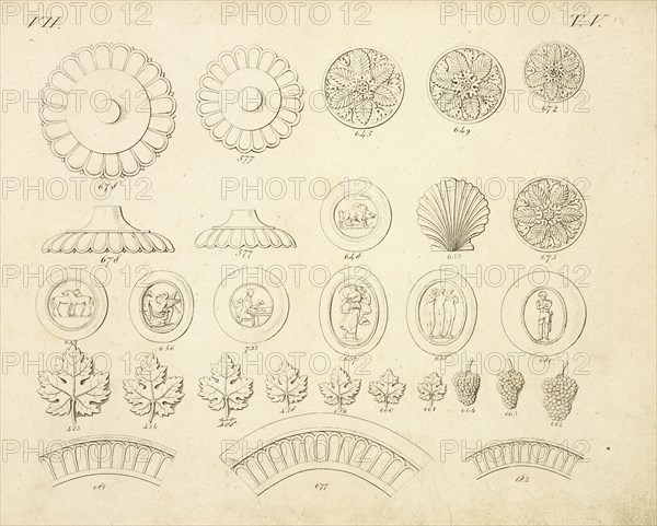 Shell and floral ornaments, Abbildungen von geprägten Ornamenten: Heft I-XII, Bruckmann, Peter, Engraving, between 1815 and 1820