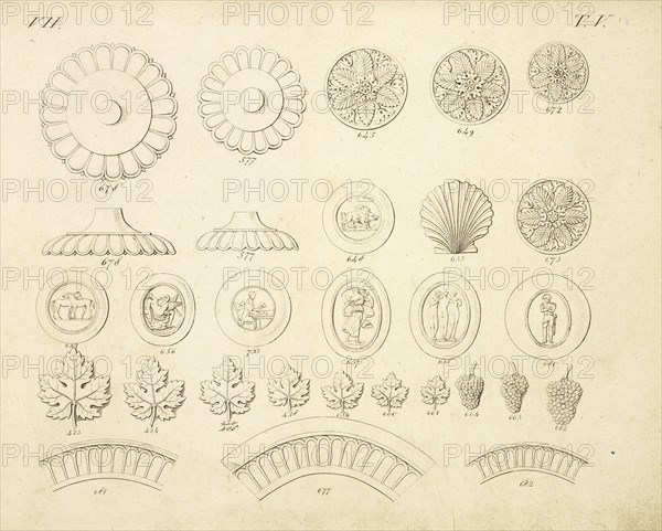 Shell and floral ornaments, Abbildungen von geprägten Ornamenten: Heft I-XII, Bruckmann, Peter, Engraving, between 1815 and 1820