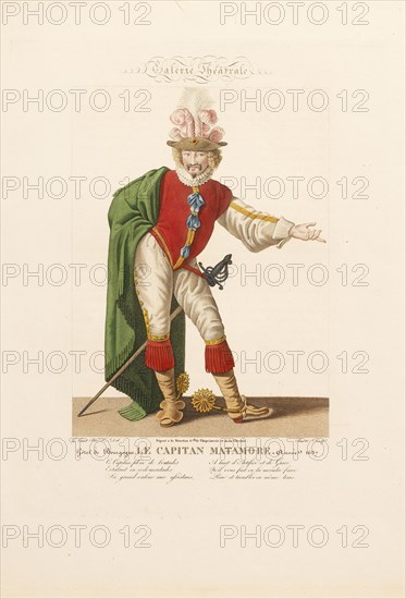 Le Capitan Matamore, Italian theater prints, 1637