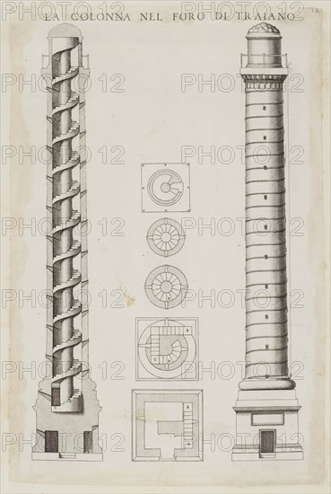 La colonna nel foro di Traiano, Wolfgang Engelbert Graf von Auersperg collection of architectural prints, Architectural print