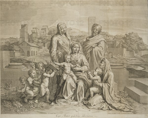 Holy Family with ten figures, print after paintings by Nicolas Poussin, Poussin, Nicolas, 1594?-1665, Stella