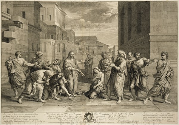 Christ and the woman taken in adultery, prints after paintings by Nicolas Poussin, Audran, Gérard, 1640-1703, Poussin, Nicolas