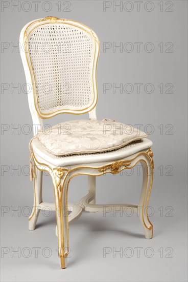 White painted straight rococo chair, chair furniture furniture interior design wood elm paint leaf gold rattan damask, Rattan