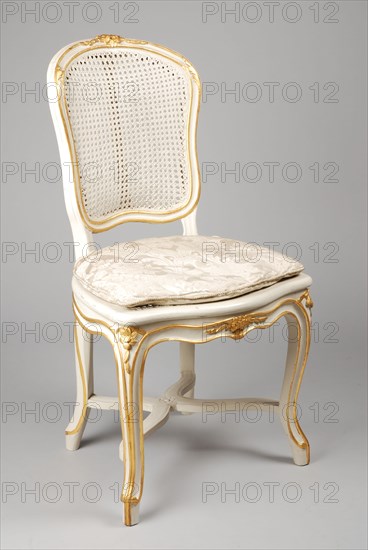 White painted straight rococo chair, chair furniture furniture interior design wood elm paint leaf gold rattan damask, Rattan