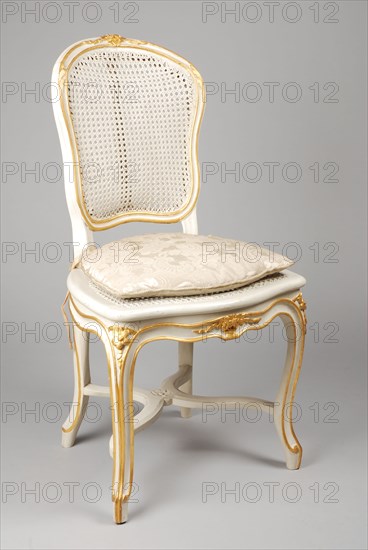 White painted straight rococo chair, chair furniture furniture interior design wood elm paint leaf gold rattan damask, Rattan