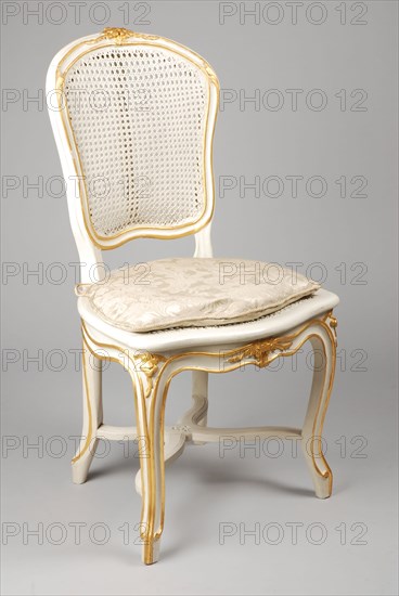 White painted straight rococo chair, chair furniture furniture interior design wood elm paint leaf gold rattan damask, Rattan