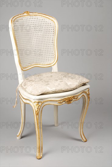 White painted straight rococo chair, chair furniture furniture interior design wood elm paint leaf gold rattan damask, Rattan