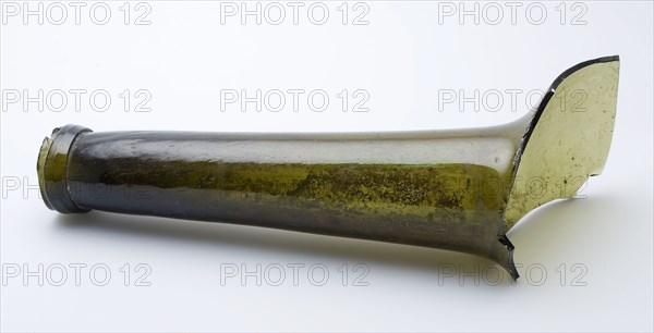 Fragment of shoulders, neck and lip of bottle, bottle holder soil found glass, free blown and formed Fragment
