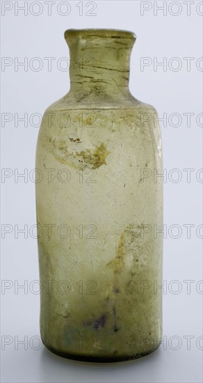 Medicine Bottle, medicine bottle bottle holder soil find glass, free blown and shaped Small (medicine?) Bottle in clear light