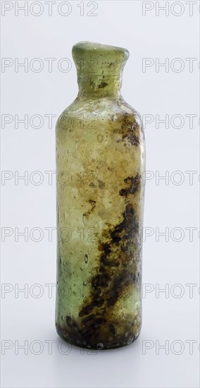 Medicine Bottle, medicine bottle bottle holder soil find glass, free blown and shaped Small (medicine?) Bottle in clear light