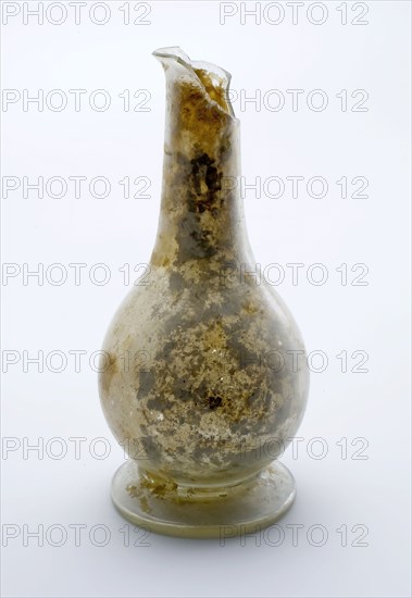 Small bulbous bottle or vial, (medicine?) Bottle holder bottomfound glass, free blown and shaped Small bulbous (pour?) Bottle