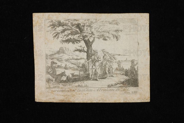 Bidprent for Franciscus Johannes Antheunis, with black and white representation of the agreement between Abraham and Lot