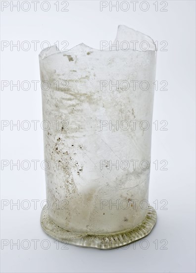 Fragment of stand ring, bottom and shaft of beaker, beaker drinking glass drinking utensils tableware holder soil find glass