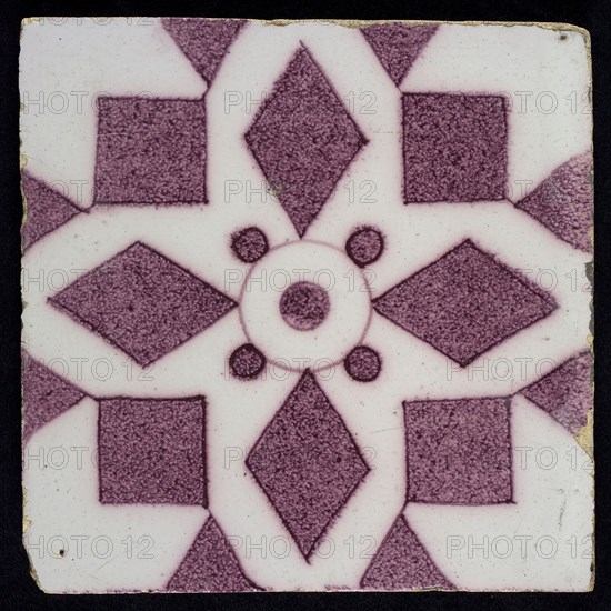 Aalmis, van Traa, Ornament tile, sprinkled purple ornament tile with geometric pattern, wall tile tile sculpture ceramic