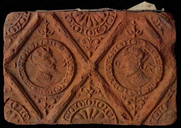 Hearthstone, from Antwerp Belgium, without frame, with crowned male and female head, hearth fireplace part of the foundations