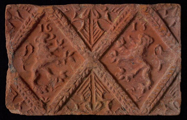 Hearthstone, from Antwerp Belgium, without frame, with lions and year, hearth fireplace part ceramics brick glaze, baked Hearth