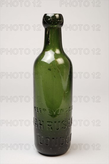 Bottle for mineral water or ginger-ale 'blob-top', bottle product packaging container bottomfound glass, machine-shaped glass