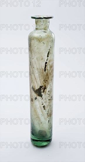 Oblong cylindrical (medicine?) Bottle, medicine bottle bottle holder soil find glass, free blown and shaped Elongated