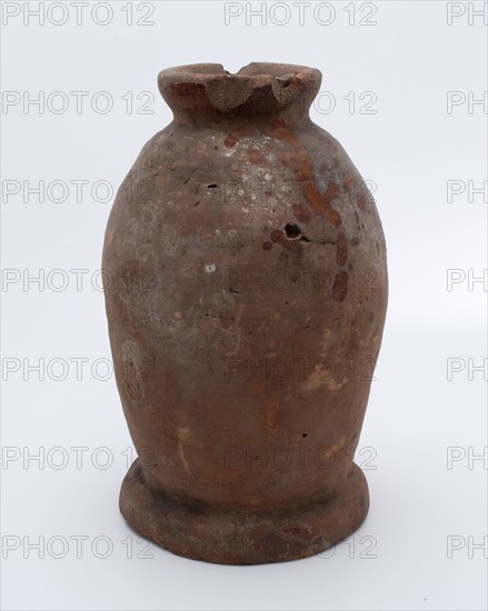 Pottery pot on stand, baluster shape with short neck, used in sugar production, sugar pot pot holder soil find ceramic