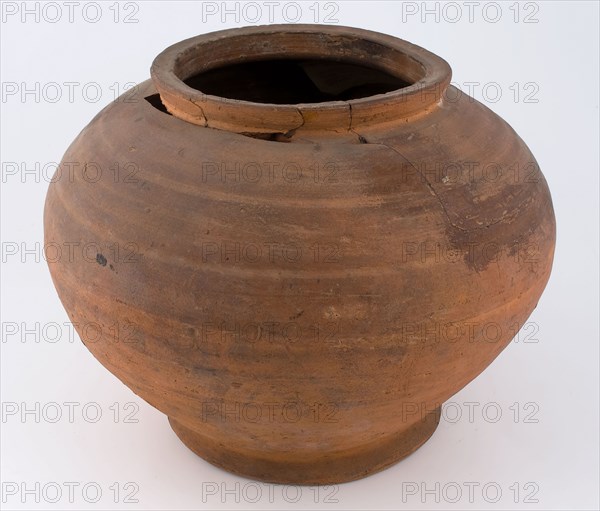 Earthenware storage jar on stand, egg-shaped, short upright neck, storage jar pot holder soil found ceramic earthenware, hand