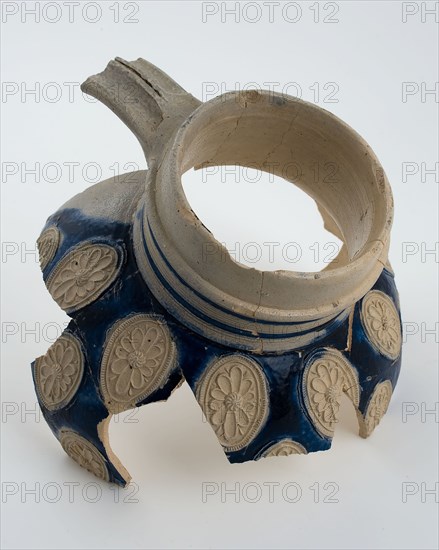 Neck fragment of stoneware jug with oval cartouches and blue glaze, jug crockery holder soil find ceramic stoneware glaze salt