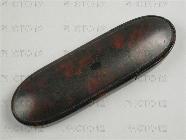 Oval glasses case of wood with painted layer of turtle, hinged cover in the upper part, spectacle case tube holder wood paint