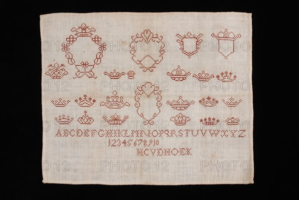H.C. van der Hoek, Sampler worked in cross stitch in dark red silk on cream cotton with linen effect, marked HCVDHOEK, sampler