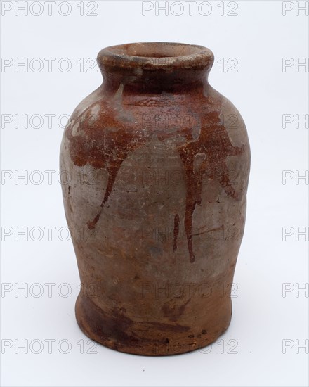 Pottery pot on stand, baluster shape, used in the sugar industry, sugar bowl pot holder soil find ceramic earthenware glaze lead