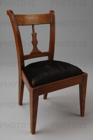 Elmwood doll chair with black velvet seat and tulip shape as bar in the backrest, doll chair chair seat furniture miniature toy