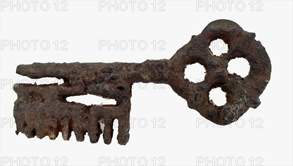 Iron wrench with broad beard with notches, key iron commodity founding iron metal, forged sawn archeology Rotterdam City