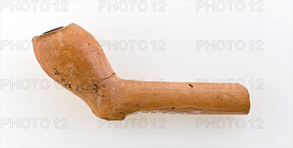 Pipe, unnoticed from red clay, very early model, clay pipe smoking equipment smoke floor earthenware ceramics pottery, pressed