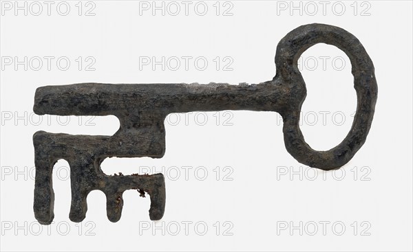 Key with oval handle and big beard, key iron commodity founding iron metal, forged sawn archeology Rotterdam City Triangle Meent