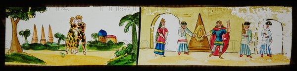 Hand-painted slide with fragment of story, slide slide slide picture glass paper, Hand-painted rectangular magic lantern plate