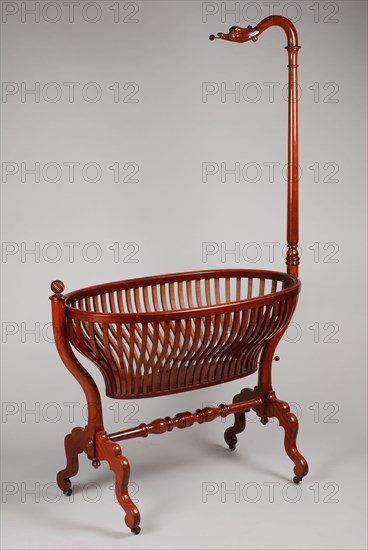 Mahogany Biedermeier cradle, cradle bed mahogany oak wood brass iron pockwood wood, Mahogany wood Biedermeier cradle on rocaill