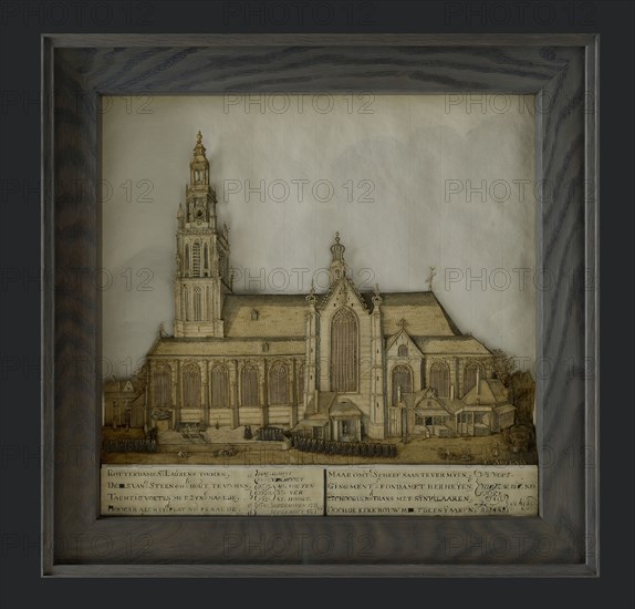 papierkunsteafter:: Jan Adelaar (Zutphen 1725 - Rotterdam 1811), Cut-out print with Laurenskerk, between 1621 and 1645