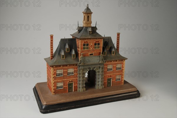 bouwer: J.J.G. Zöllner J.Gzn., Scale model Ooster Oudehoofdpoort in Rotterdam, city gate gate building maquette model wood paint