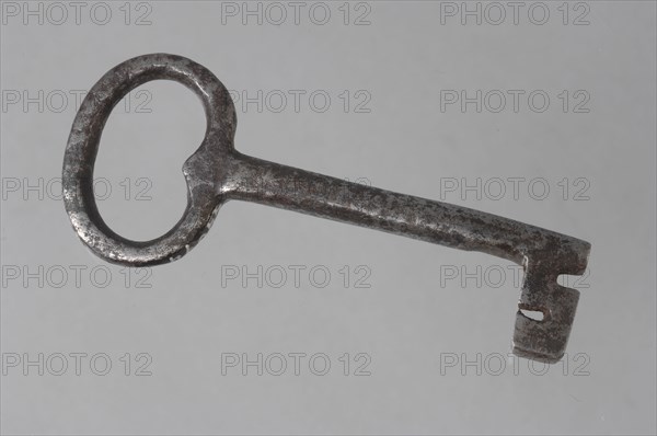 Iron key with heart-shaped eye, massive key handle and rectangular shaped beard, key iron iron, hand forged Key with heart