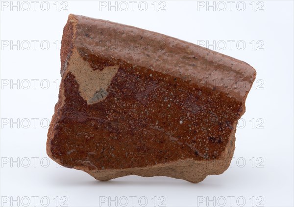 Fragment of red earthenware, partly glazed, fragment crockery holder kitchenware earth discovery ceramic earthenware glaze lead