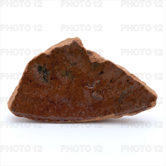 Fragment of red earthenware, partly glazed, fragment crockery holder kitchen utensils earthenware ceramics earthenware glaze