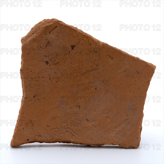 Fragment of red pottery, partly with glaze, fragment crockery holder kitchen utensils earthenware ceramics earthenware glaze