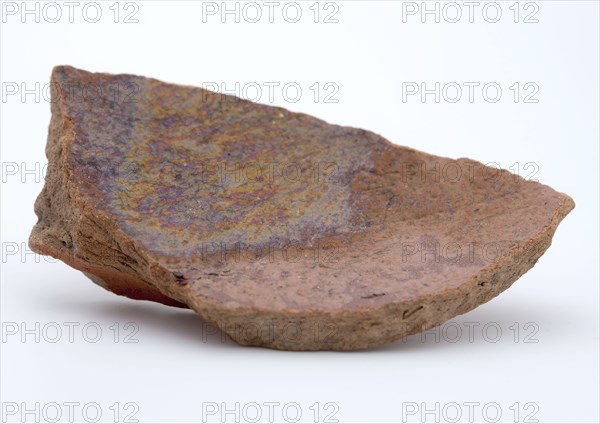 Fragment of red earthenware, partly glazed, fragment crockery holder kitchen utensils earthenware ceramics earthenware glaze