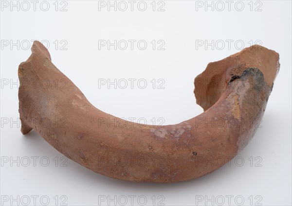 Fragment of red earthenware, partly glazed, fragment crockery holder kitchen utensils earthenware ceramics earthenware glaze