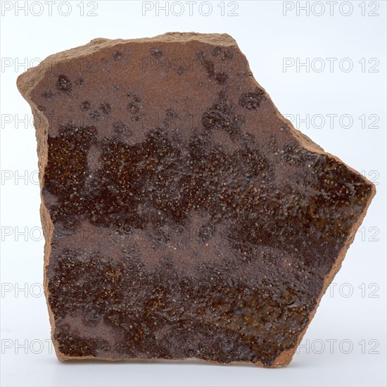 Fragment of red earthenware, partly glazed, fragment crockery holder kitchen utensils earthenware ceramics earthenware glaze