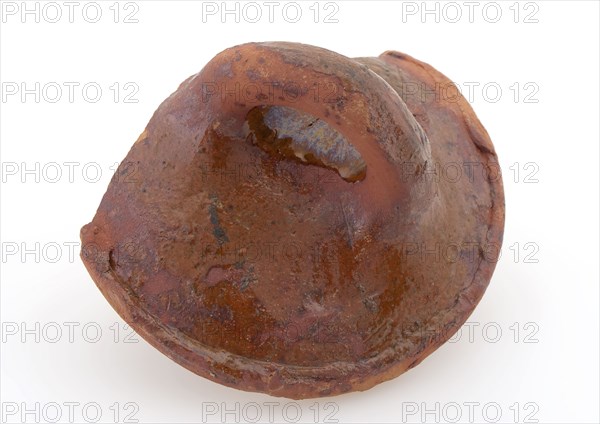 Lid of red earthenware, lying sausage ear, sparingly glazed, lid closure kitchen utensils earthenware ceramic earthenware glaze