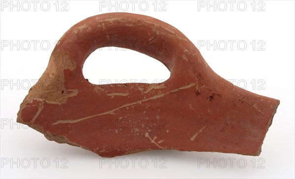 Border fragment of red earthenware with large sausage ear, unglazed, bake pot holder kitchen utensils earthenware ceramics